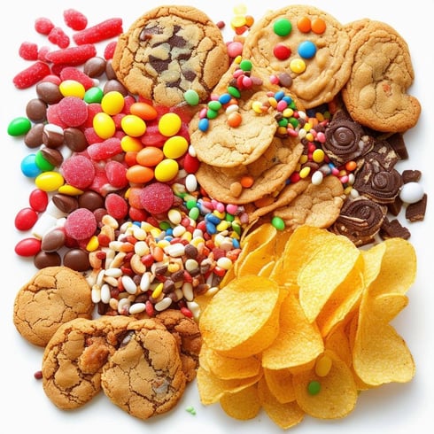 junky foods people tend to crave like cookies, candy, potato chips